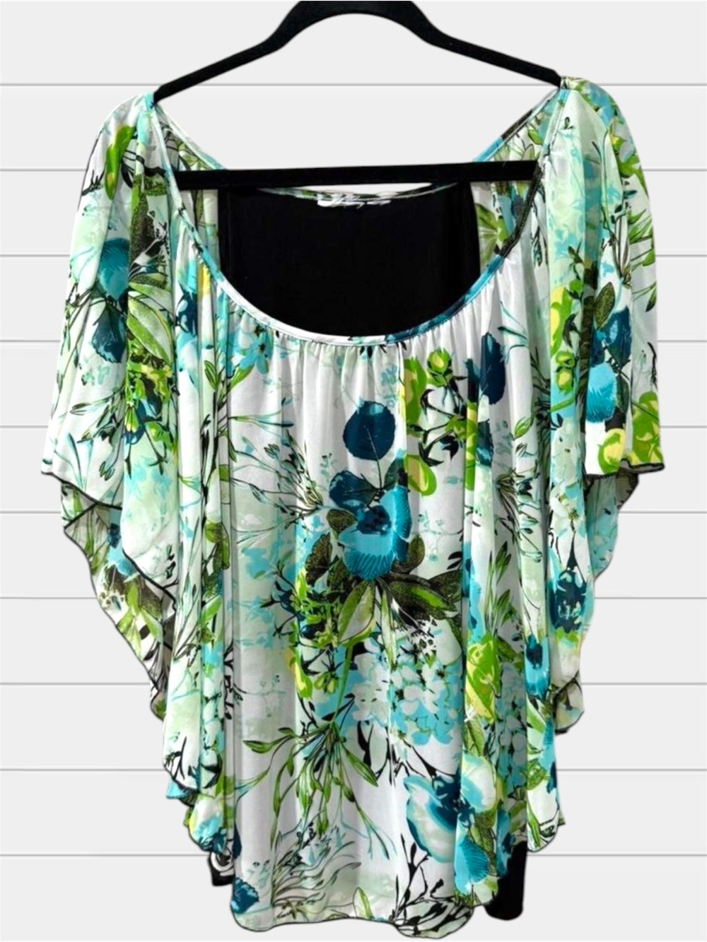 Floral Chiffon Blouse with Blue and Green Accents